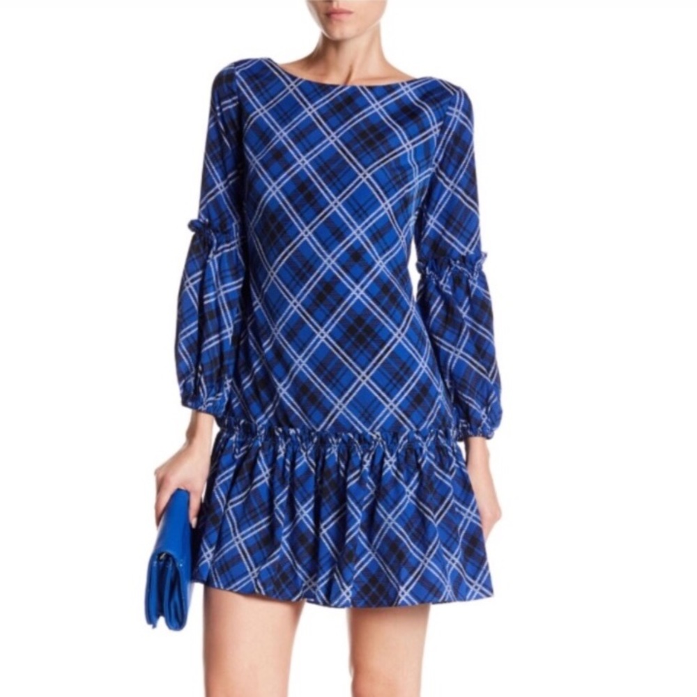 $158 Eliza J Blousan Plaid Ruffled Shift Dress